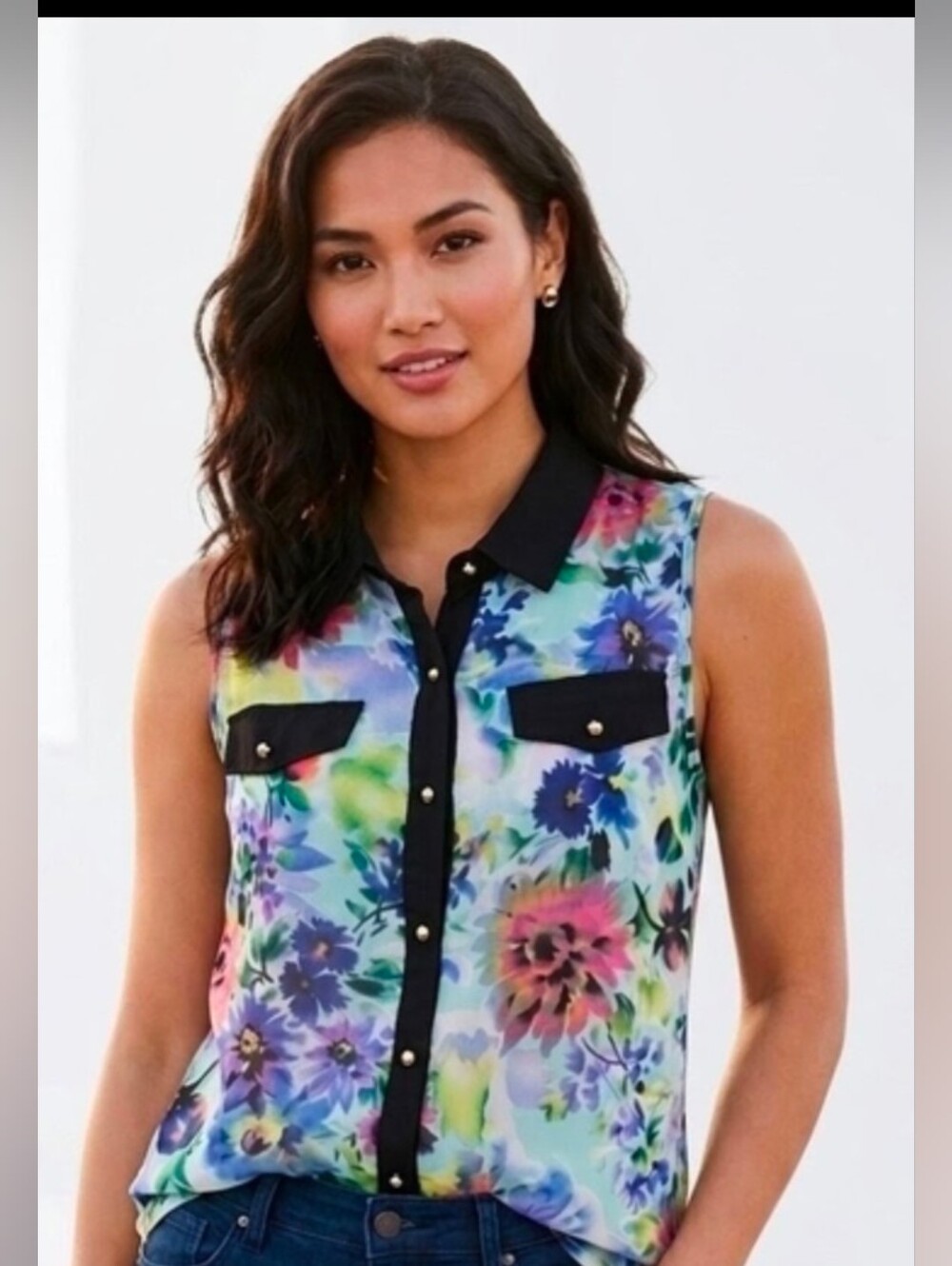 Lavena Sleeveless Floral Button-Front Blouse - Multicolor